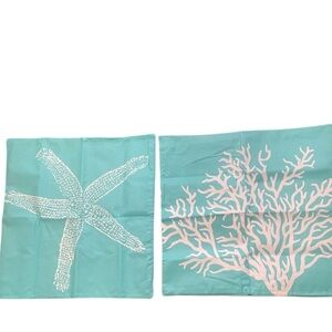 Coastal Turquoise Coral & Starfish Accent Pillow Covers 18” square